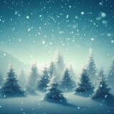 Fototapeta Pokój dzieciecy - Peaceful winter landscape, snowfall and white fir trees