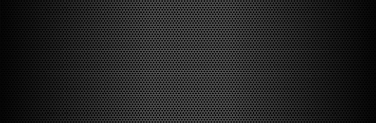 Dark chrome metal mesh holes with gradient background. Geometric minimalistic and dark carbon stripes with minimal tracery design decorative vector ornament