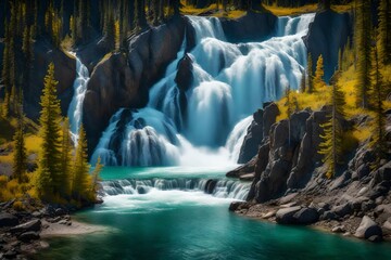 Canvas Print - A beautiful waterfall in a serene valley - AI Generative