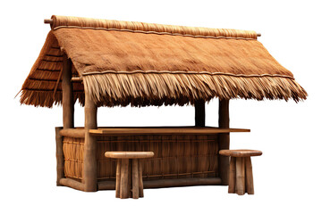 Table, outdoor counter with a thatched roof. 3d image isolated on transparent background.