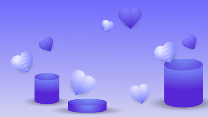 Blue vector realistic modern love background with heart element. Valentine vector for poster, flyer, greeting card, header for website