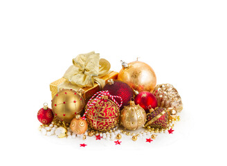 Poster - Christmas gift box with decorations isolated on transparent background 