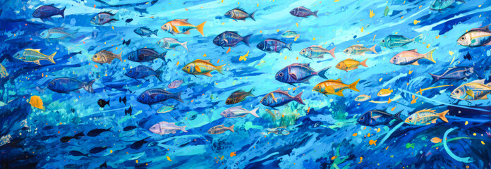 Wall Mural - Underwater world. Underwater world. Marine life. Panorama. banner