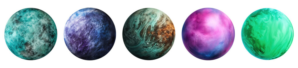 set of fantasy planets isolated on transparent background.