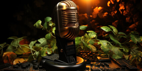 Radio microphone, on an out of focus background.