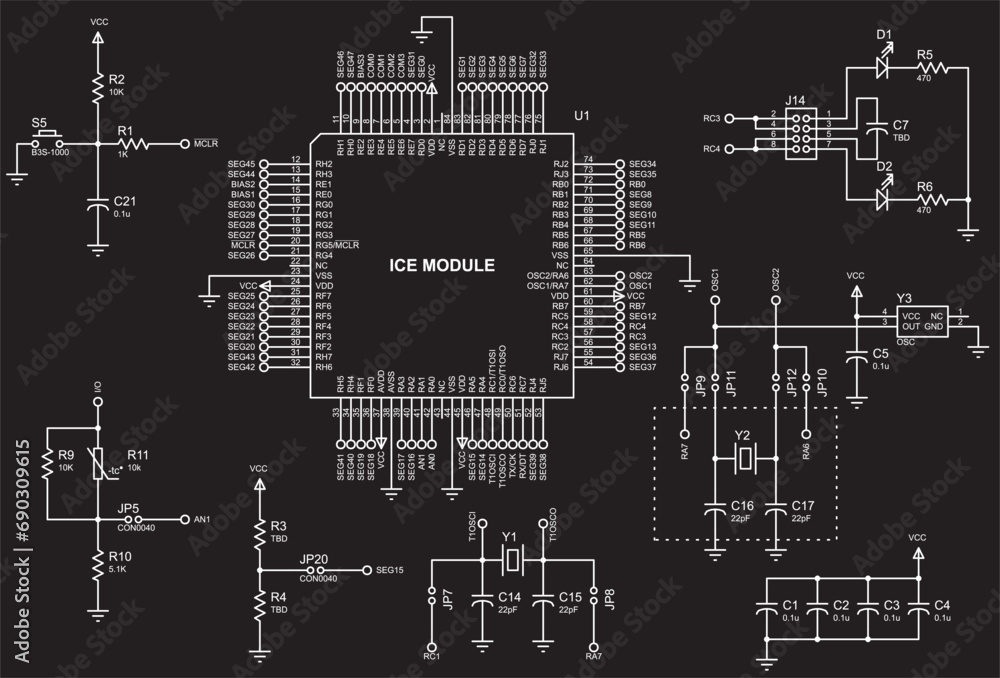 Vector electrical schematic diagram of an digital electronic device ...