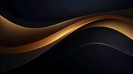 Wall Mural - Back and gold waves background. Modern design for banner template and invitations. Luxury backdrop with shiny golden lines.