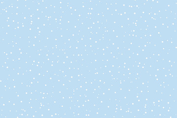 white snow falling on sky blue background seamless pattern. flat style snowfall repeating texture fo