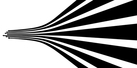 Wall Mural - black on white abstract perspective line stripes arrow with 3d dimensional effect isolated on white.