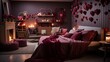Interior of bedroom decorated for Valentine day