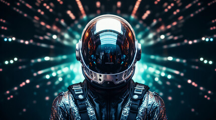 Wall Mural - interstellar explorer portrait, space helmet with reflection of distant galaxies