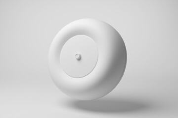 White fire alarm floating in mid air on white background in monochrome and minimalism. Illustration of the concept of fire drills