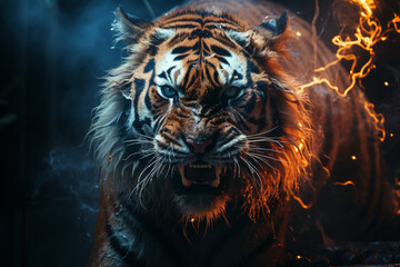 Poster - A tiger with stripes made of lightning.