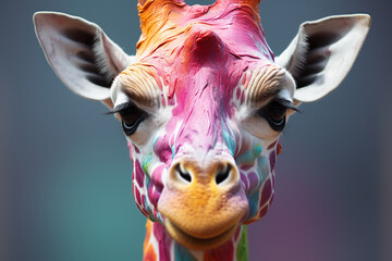 Wall Mural - A giraffe with a neck made of rainbow colors.