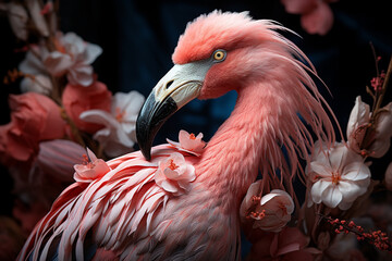 Aufkleber - A flamingo with feathers made of flowers.