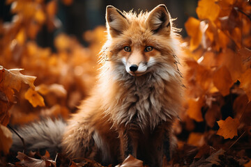 Fototapete - A fox with fur made of autumn leaves.