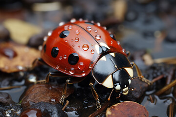 Leinwandbilder - A ladybug with spots made of jewels.