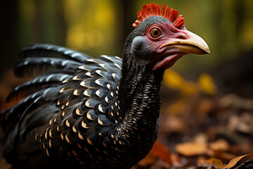 Poster - A Crested Guan with its distinctive punk-like crest, foraging on the forest floor for fallen fruits.