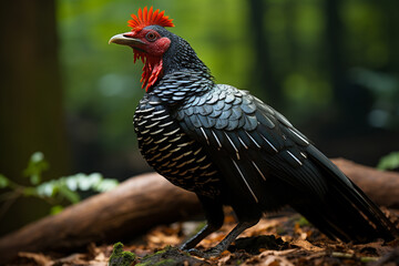Poster - A Crested Guan with its distinctive punk-like crest, foraging on the forest floor for fallen fruits.