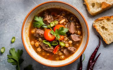 Wall Mural - Capture the essence of Beef Barley Soup in a mouthwatering food photography shot Generative AI