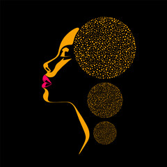 Sticker - Female face with circles on black background. 