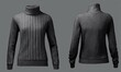 folded single gray wool sweater with high neck. Top view. Front and back view of the sweater of the wool on isolated background