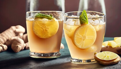 Wall Mural - drink water with lemon suitable as background or banner