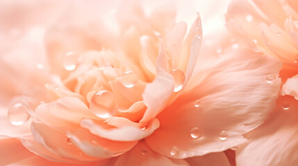 Wall Mural - A close up of a flower with water droplets on it. Monochrome peach fuzz background.