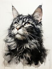 Wall Mural - A painting of a black and white cat.