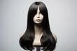 Black hair wig on mannequin.