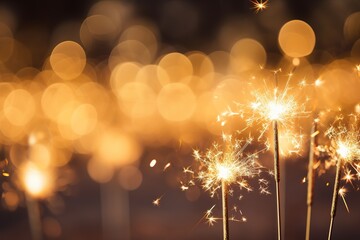 Wall Mural - Close up sparkling sparklers and bokeh lights in the background.