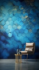 Wall Mural - Immerse yourself in a celestial retreat with a mesmerizing 3D-rendered hexagonal wallpaper, blending gradient celestial blues.