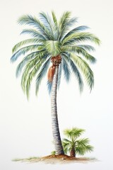 Wall Mural - Watercolor and pencil drawing of palm tree.
