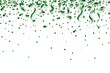 Falling green confetti and streamers seamless pattern on white background.