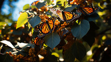 Millions Of Monarch Butterflies Danaus Plexippus Cover Every Inch Of A Tree. Generative Ai