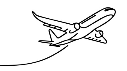 Wall Mural - Airplane one line drawing on a white background. Airplane continuous single sketch. Minimalist contour design.