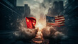Conceptual digital illustration that represents the ongoing global geopolitical tensions between USA and China