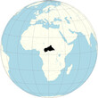 Central African Republic is shown in the center of the orthographic projection of the world map. Formerly known as Ubangi-Shari, it is a landlocked country in Central Africa.