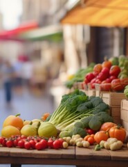 Wall Mural - market with a colorful variety of fresh fruits and vegetables under soft light.
