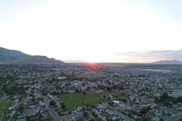 Poster - a small town in an aerial photo taken with an attached camera