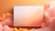 Abstract peach and orange waves around a blank square on a warm background