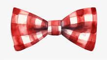 Red Gingham Bowtie, Watercolor Clipart On White Background