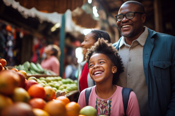 Wall Mural - Family happy during shopping in market