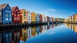 Colorful houses over water in Trondheim city - Norway