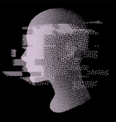 Aufkleber - Head silhouette in profile in pixel art style. Vector illustration devoted to the theme of machine learning and future technologies.
