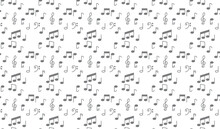 Music Notes Seamless Pattern, Music Note Background, Seamless Pattern Design. Black Musical Notes In Rounded Corner Style On Transparent Background, Pattern Included Swatches.