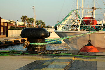 Sticker - Mooring pole with rope in sea port