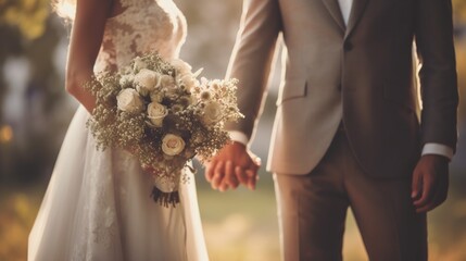 bride and groom holding hands