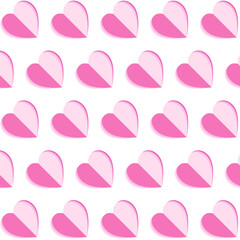 Wall Mural - Seamless pattern with pink hearts.Pink heart paper cut repeat pattern isolated on white background.Valentine love symbol background wallpaper vector graphic.