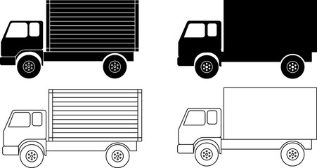 Wall Mural - outline silhouette box truck icon set